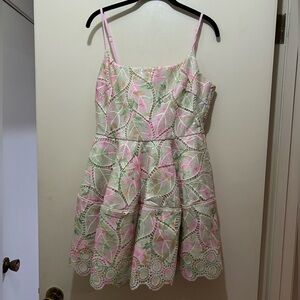 Elliatt Pink and Green Lace Mini Dress